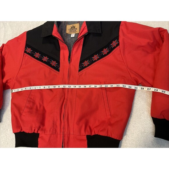 Vintage Canyon Guide Outfitters Bomber Jacket Mens L Aztec Blanket Lined Red - Picture 2 of 16